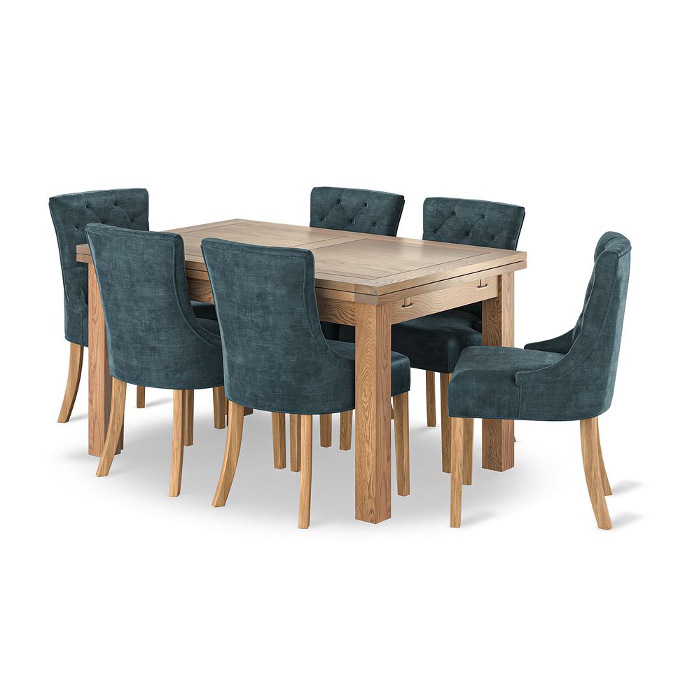 Dorset Natural Oak 4ft 7" Extending Dining Table + 6  Isobel Button Back Chairs Seat in Heritage Airforce Velvet 1