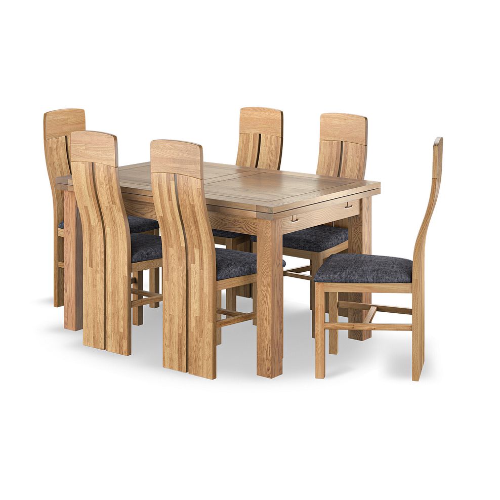 Dorset Natural Oak 4ft 7" Extending Dining Table + 6 Lily Natural Oak Dining Chairs with Brooklyn Asteroid Grey Fabric Seat 1