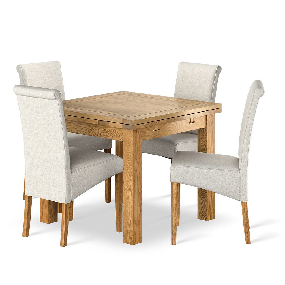 Dorset Natural Oak Extending Dining Table And 4 Scroll Backs in Conway Stone 1