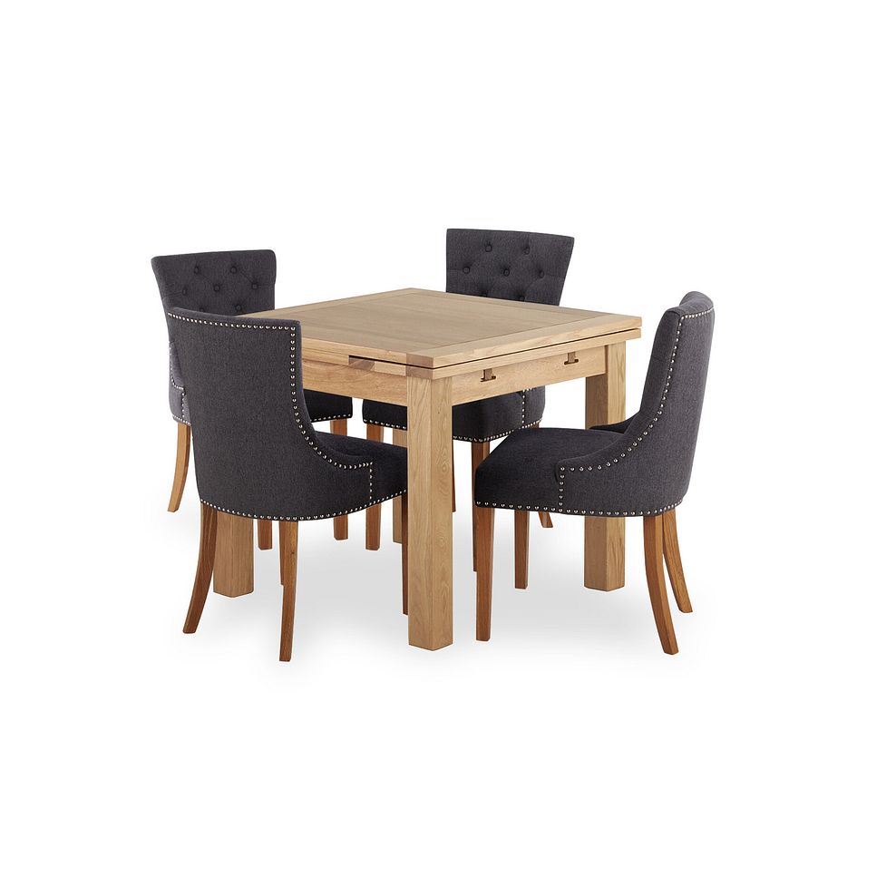 Dorset Natural Solid Oak 3ft Extending Table with 4 Vivien Button Back Chairs in Grey Fabric 2
