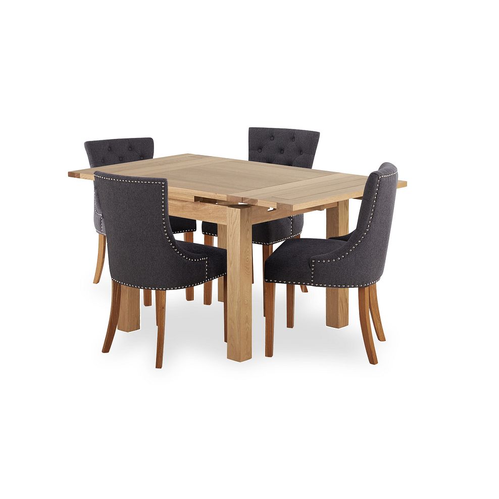 Dorset Natural Solid Oak 3ft Extending Table with 4 Vivien Button Back Chairs in Grey Fabric 3