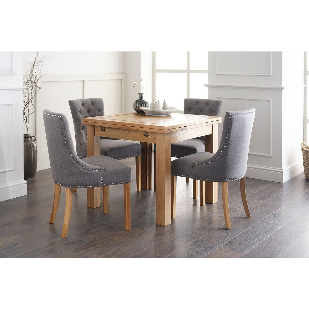 Dorset Natural Solid Oak 3ft Extending Table with 4 Vivien Button Back Chairs in Grey Fabric 1