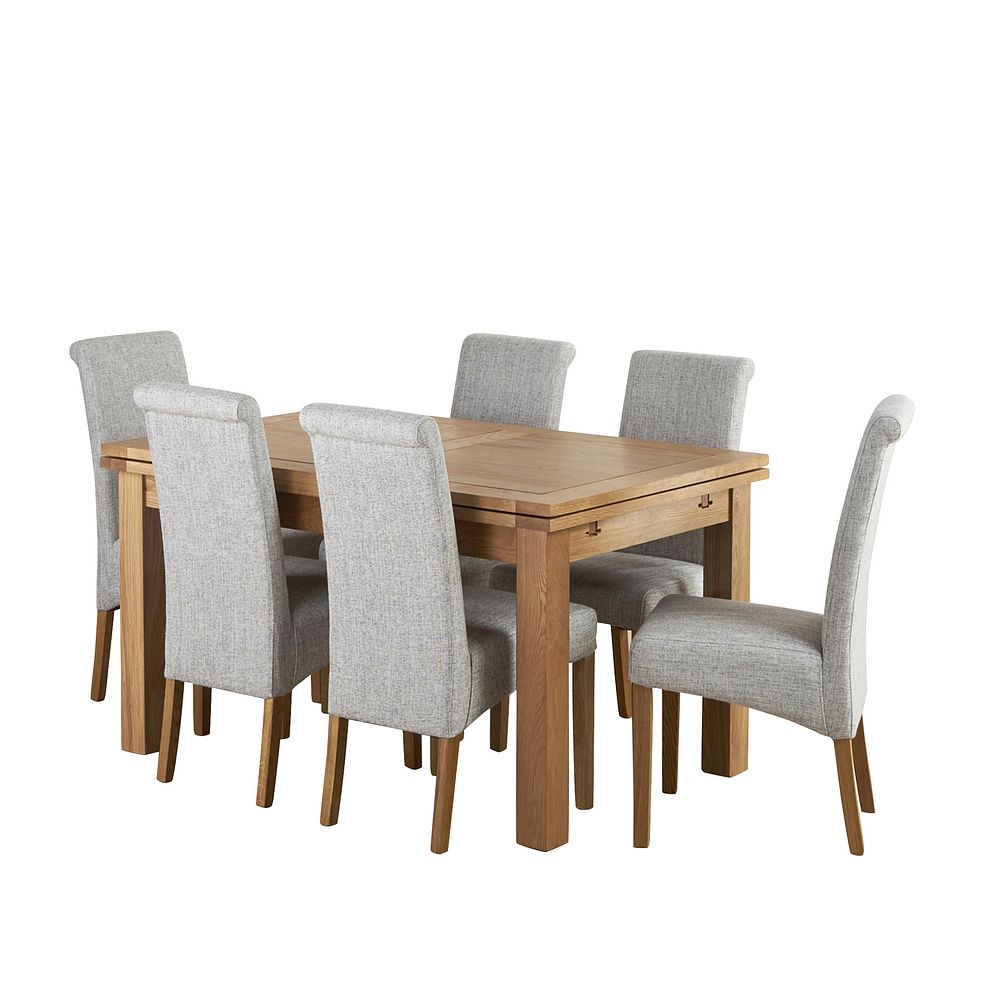 Dorset Natural Solid Oak 4ft 7" Extending Dining Table and 6 Scroll Back Plain Grey Fabric Chairs Thumbnail 1