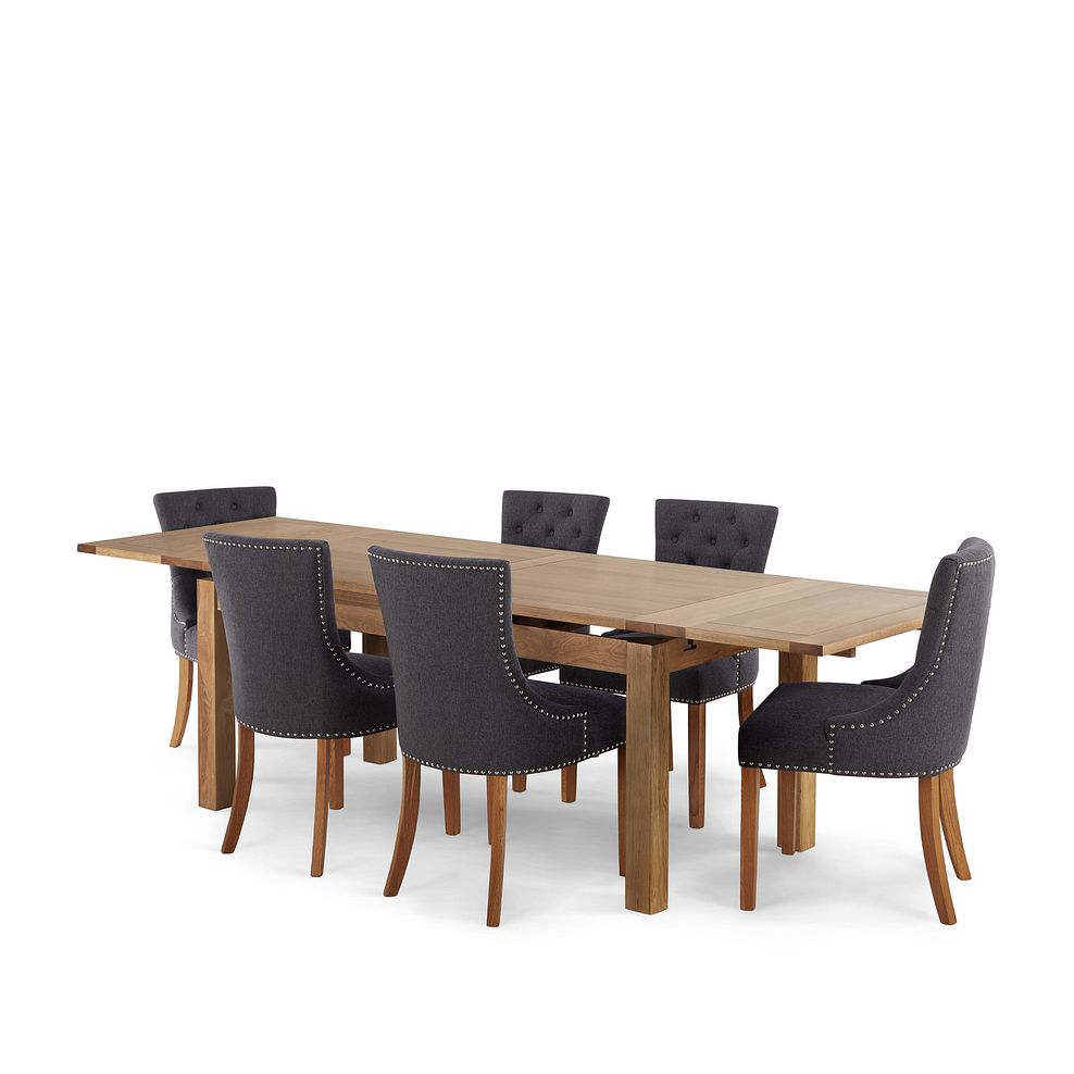 Dorset Natural Solid Oak 6ft Extending Table and 6 Vivien Button Back Chairs in Grey Fabric Thumbnail 2