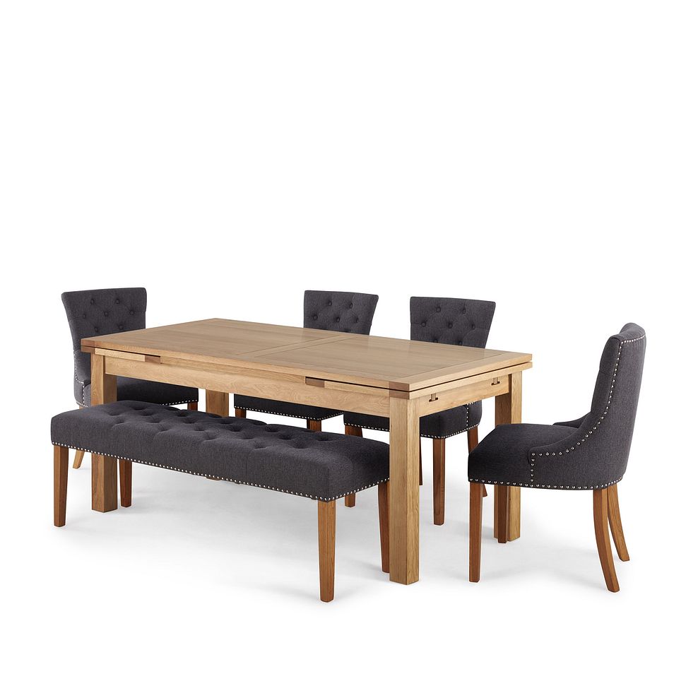 Dorset Natural Solid Oak 6ft Extending Table with 1 Vivien Bench and 4 Vivien Chairs in Grey Fabric Thumbnail 2