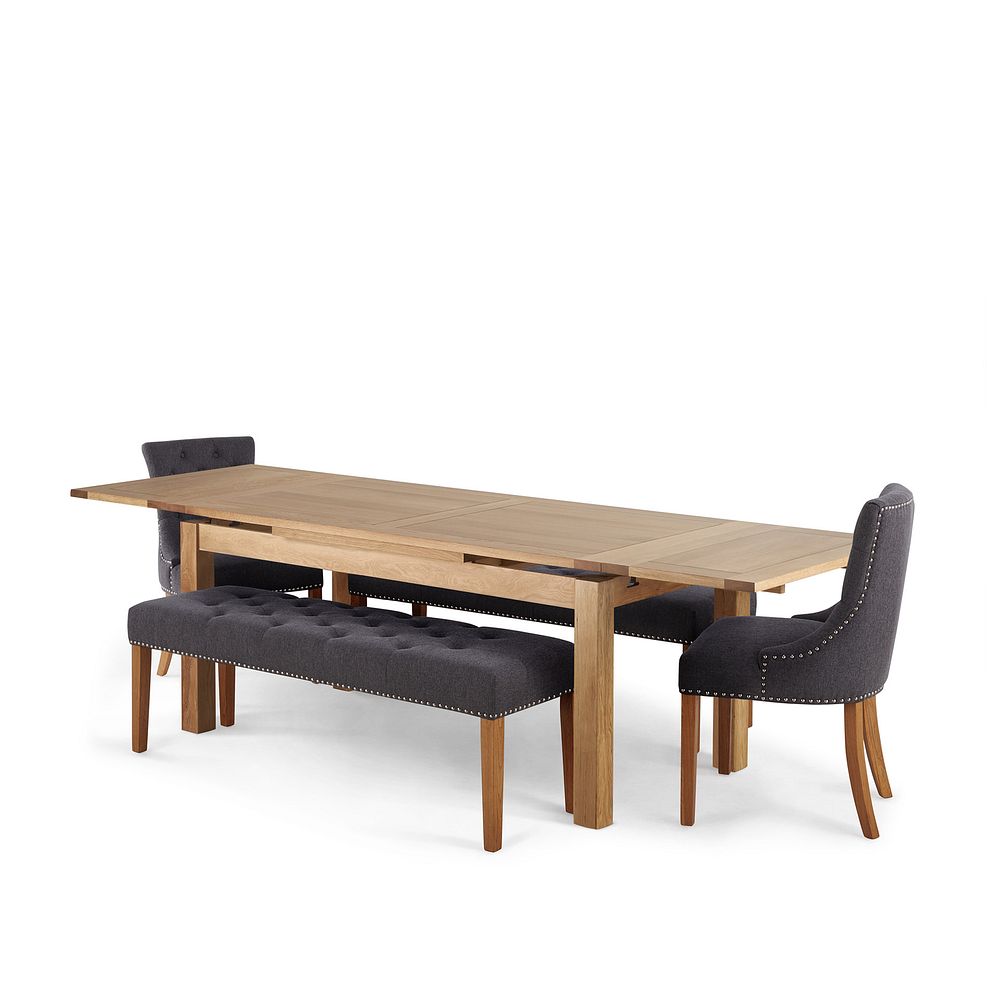 Dorset Natural Solid Oak 6ft Extending Table with 2 Vivien Benches and 2 Vivien Chairs in Grey Fabric Thumbnail 2