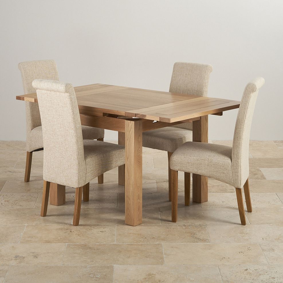 Dorset Natural Solid Oak 3ft Extending Table with 4 Scroll Back Plain Beige Fabric Chairs 2