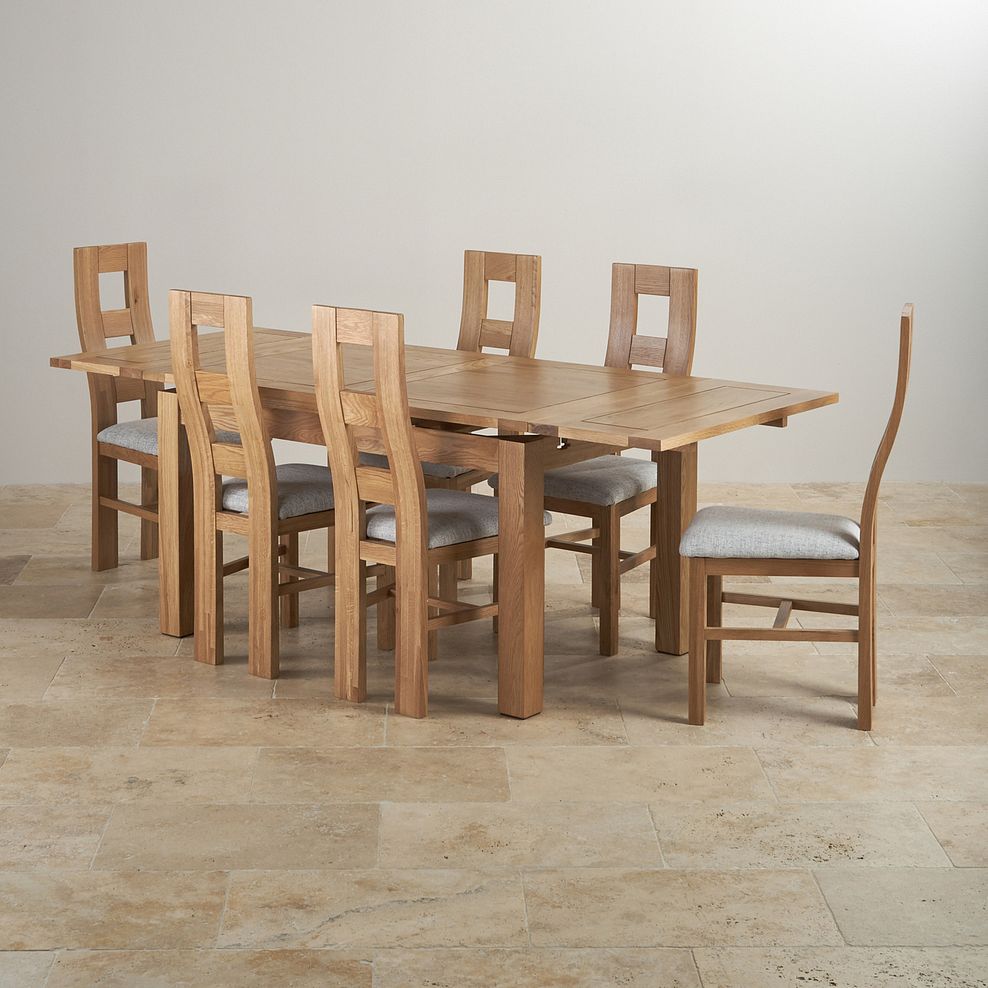 Dorset Natural Solid Oak 4ft 7" Extending Dining Table and 6 Wave Back Chairs with Plain Grey Fabric Seats 2