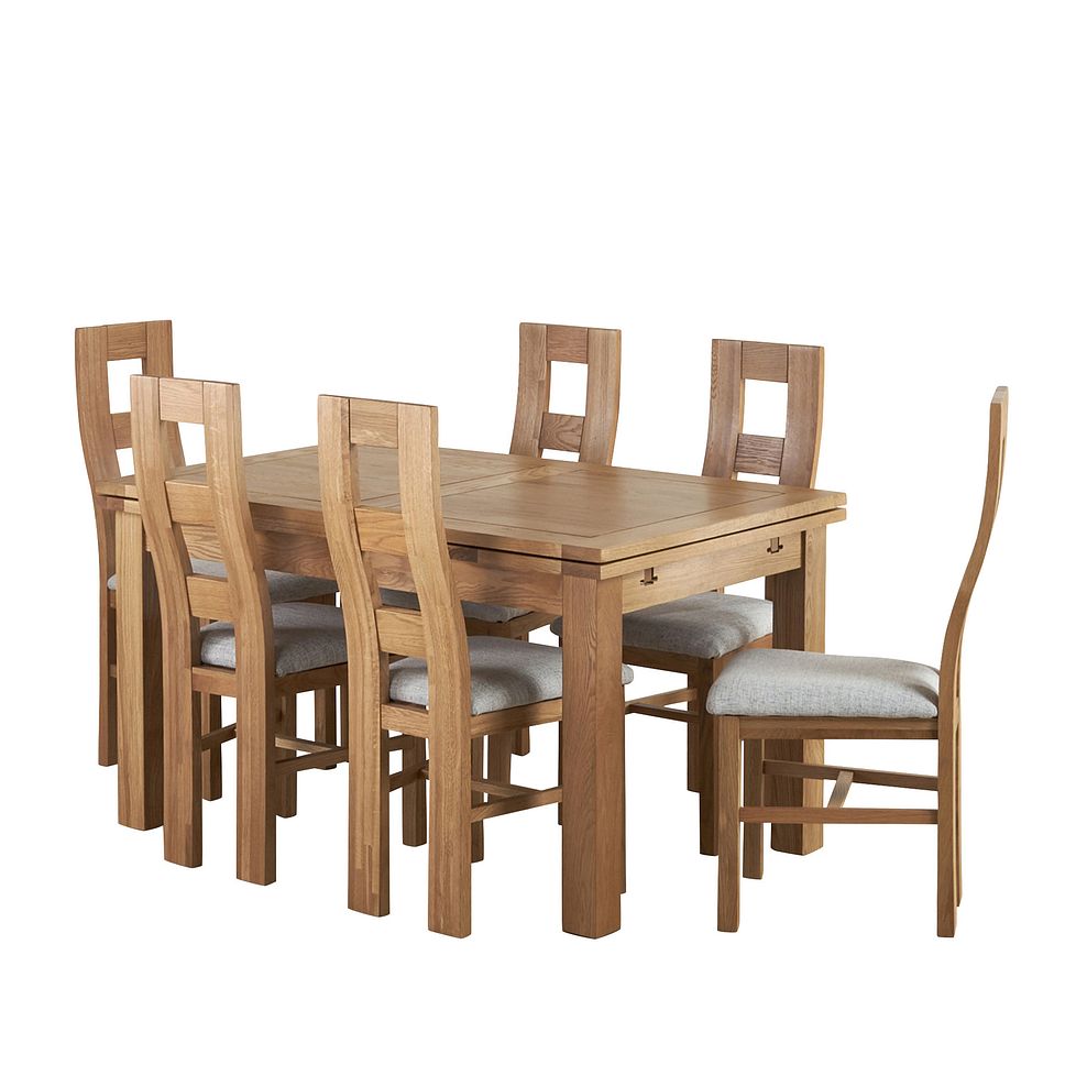 Dorset Natural Solid Oak 4ft 7" Extending Dining Table and 6 Wave Back Chairs with Plain Grey Fabric Seats 1