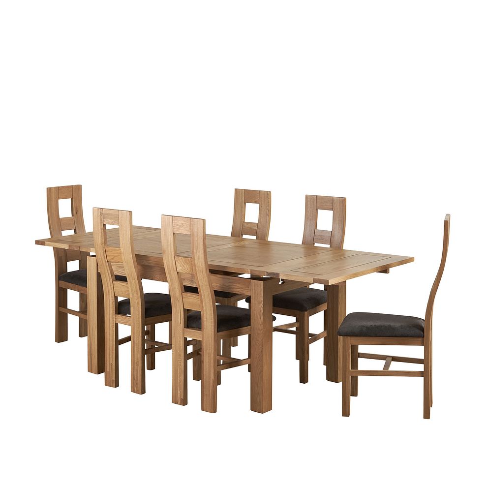 Dorset Natural Solid Oak 4ft 7" Extending Dining Table and 6 Wave Back Chairs with Plain Charcoal Seats Thumbnail 2