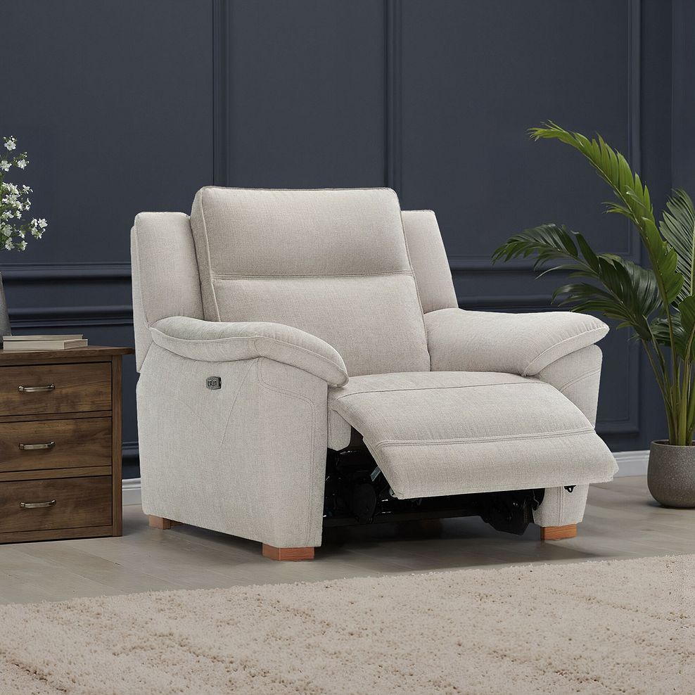 Dune Electric Recliner Armchair with Power Headrest Sofa in Amigo Dove Fabric 1