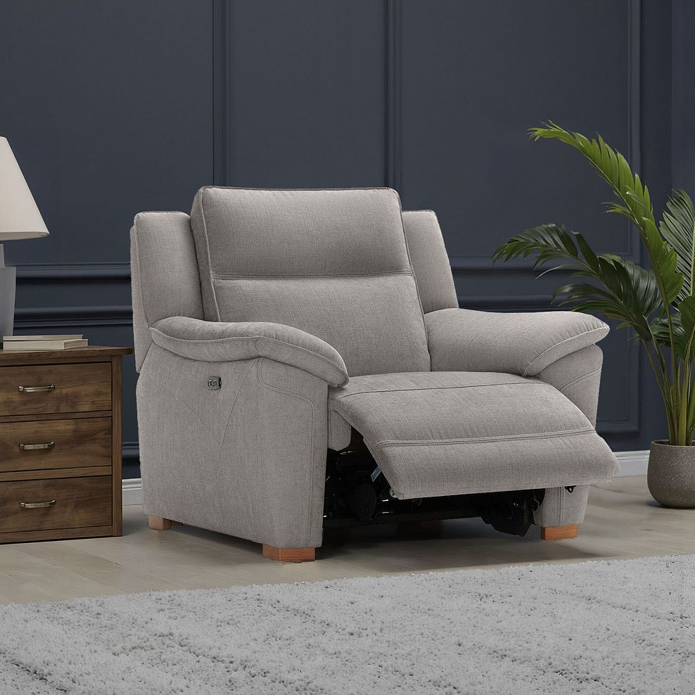 Dune Electric Recliner Armchair with Power Headrest Sofa in Amigo Granite Fabric 1