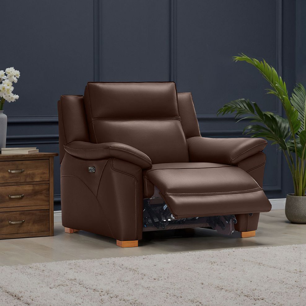 Dune Electric Recliner Armchair with Power Headrest Sofa in Coffee Bean Leather 1