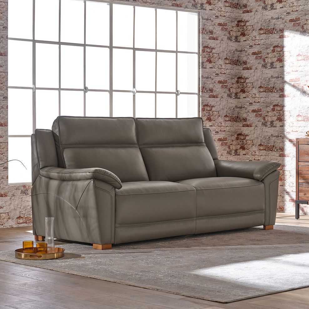 Dune 3 Seater Electric Recliner with Power Headrest Sofa in Elephant Grey Leather 2