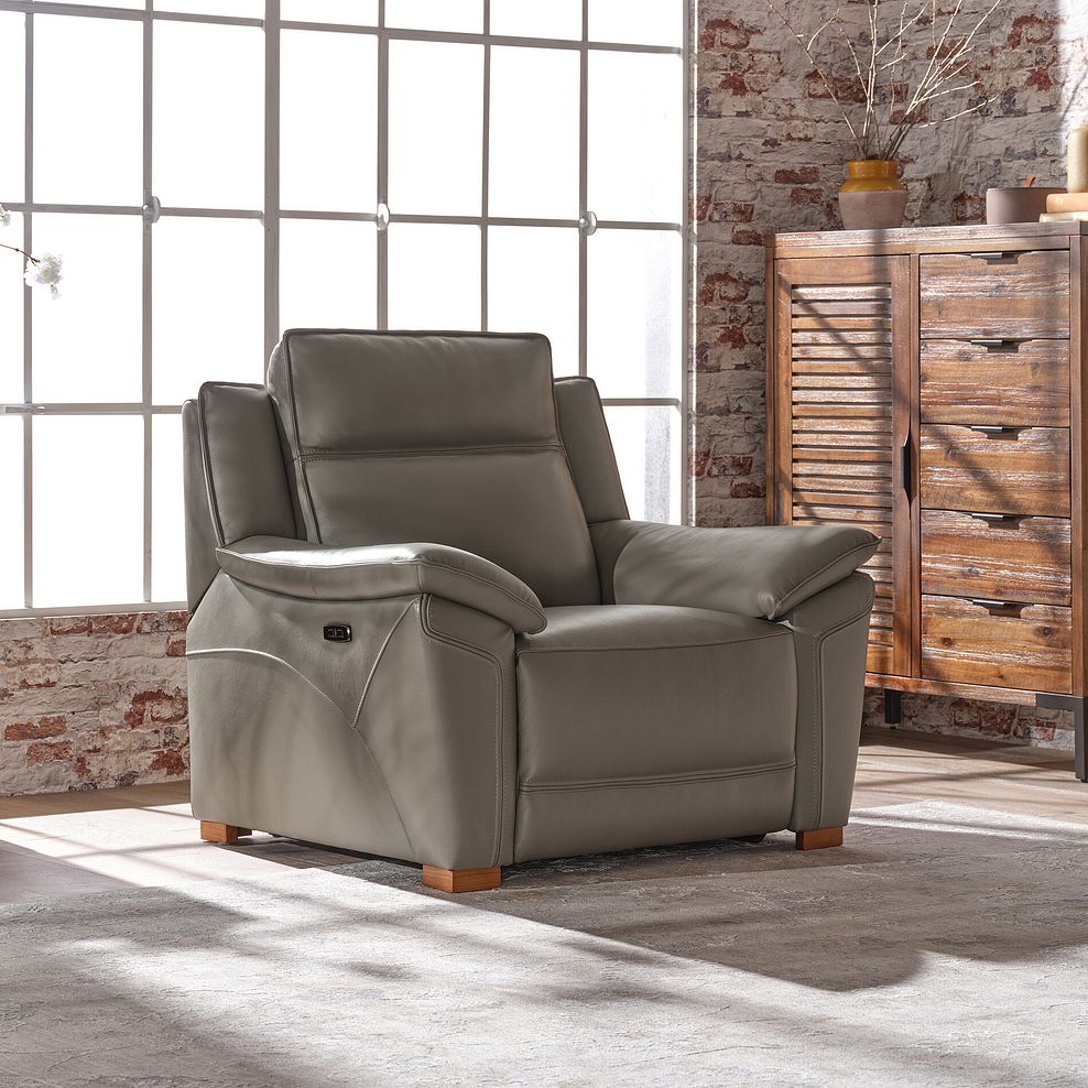 Dune Electric Recliner Armchair in Elephant Grey Leather 3