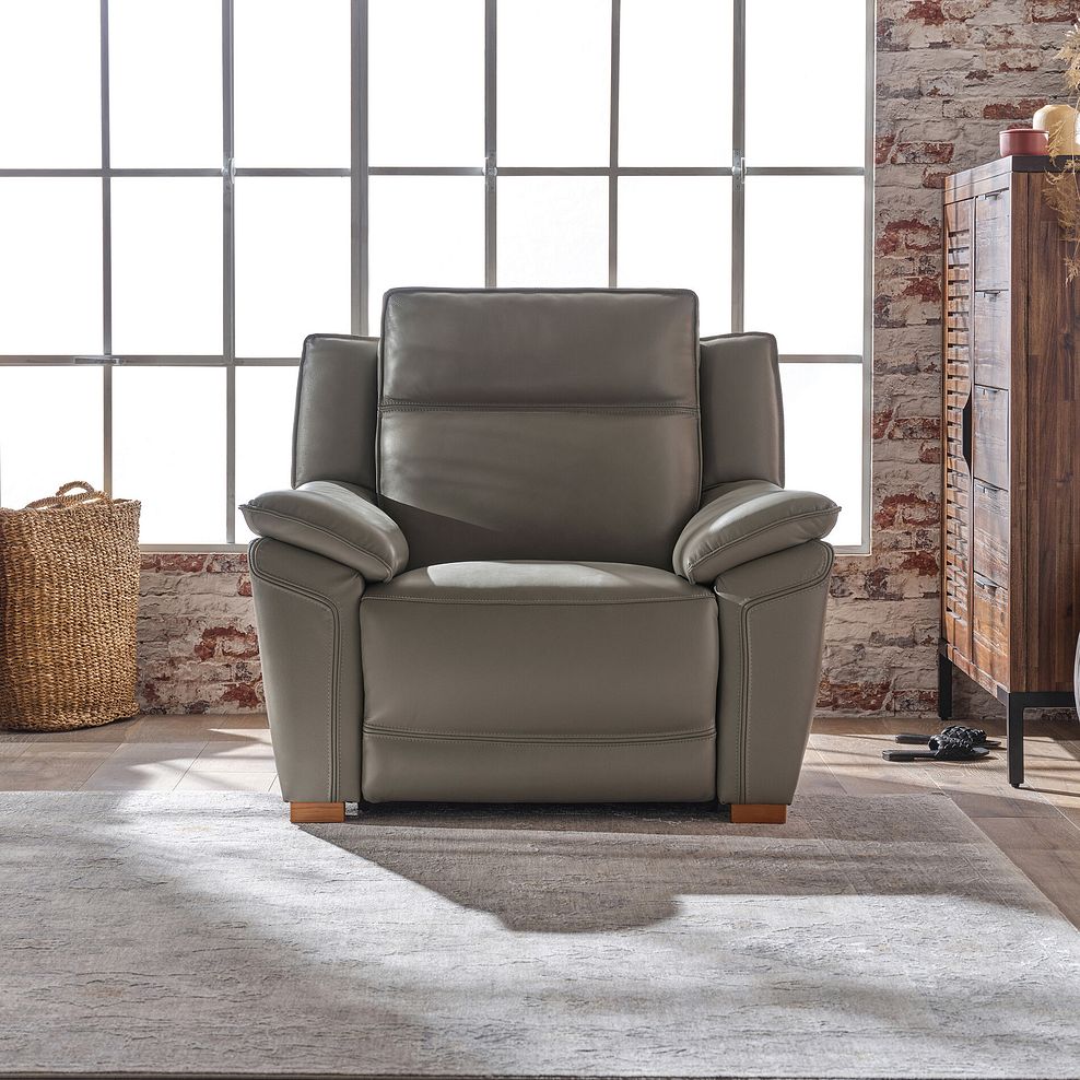 Dune Electric Recliner Armchair with Power Headrest Sofa in Elephant Grey Leather 4
