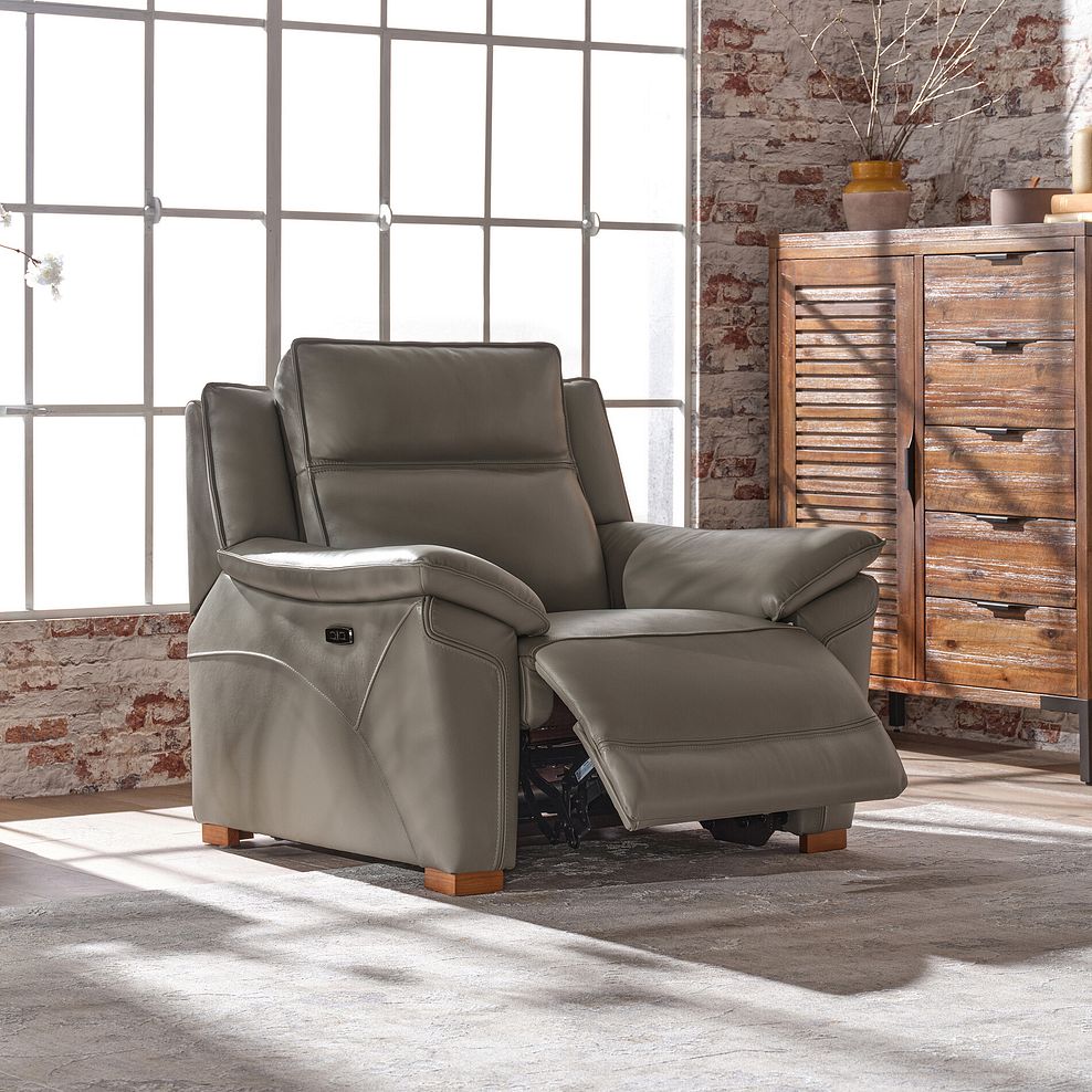 Dune Electric Recliner Armchair with Power Headrest Sofa in Elephant Grey Leather 1