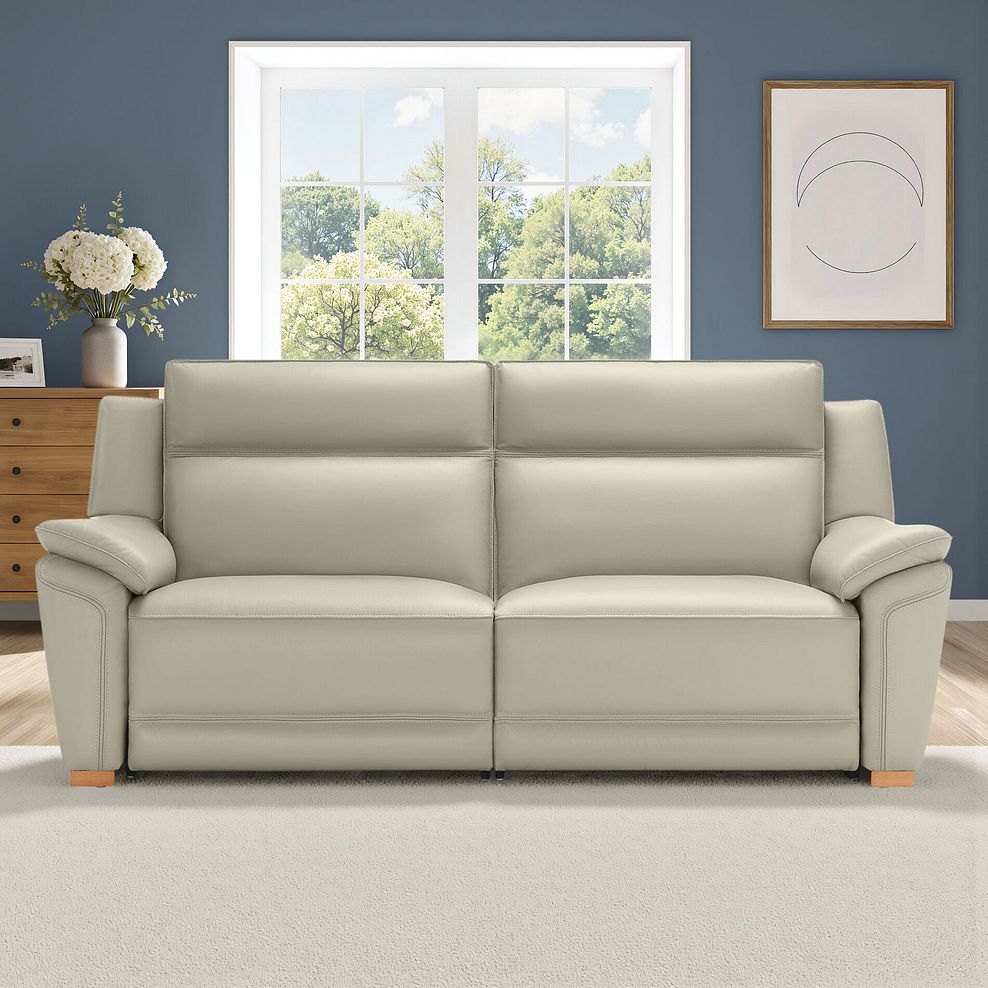 Dune 3 Seater Electric Recliner with Power Headrest Sofa in Light Grey Leather 1