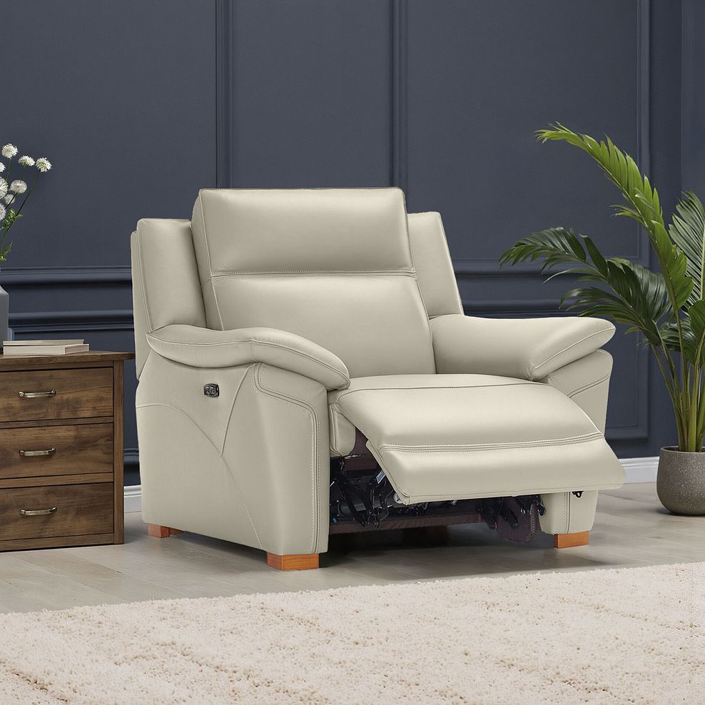 Dune Electric Recliner Armchair with Power Headrest Sofa in Light Grey Leather 1