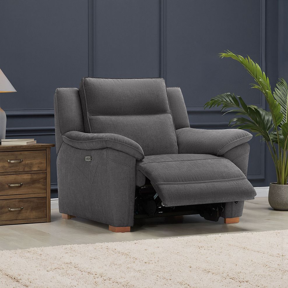 Dune Electric Recliner Armchair with Power Headrest Sofa in Sense Dark Grey Fabric 1