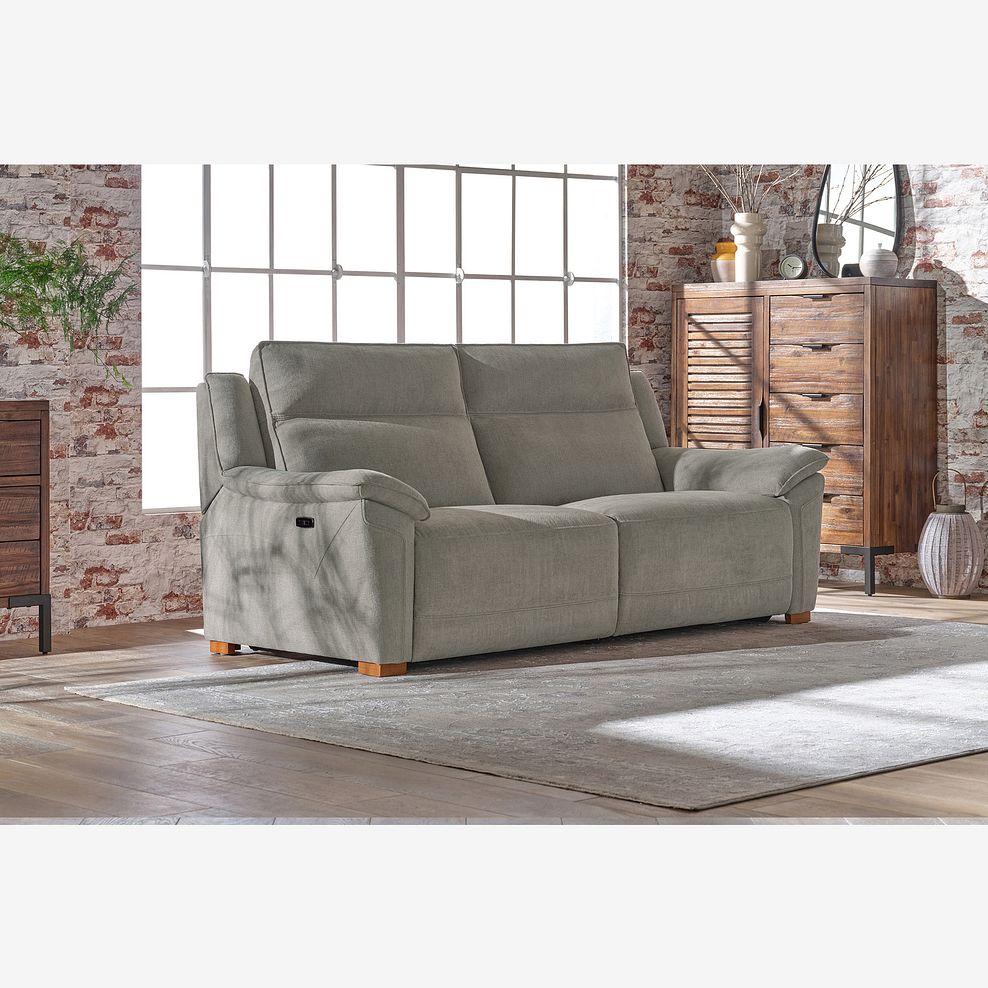 Dune 3 Seater Electric Recliner with Power Headrest Sofa in Sense Light Grey Fabric 1