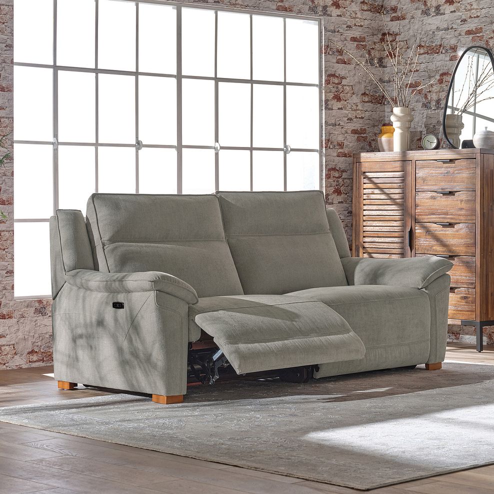 Dune 3 Seater Electric Recliner with Power Headrest Sofa in Sense Light Grey Fabric 1