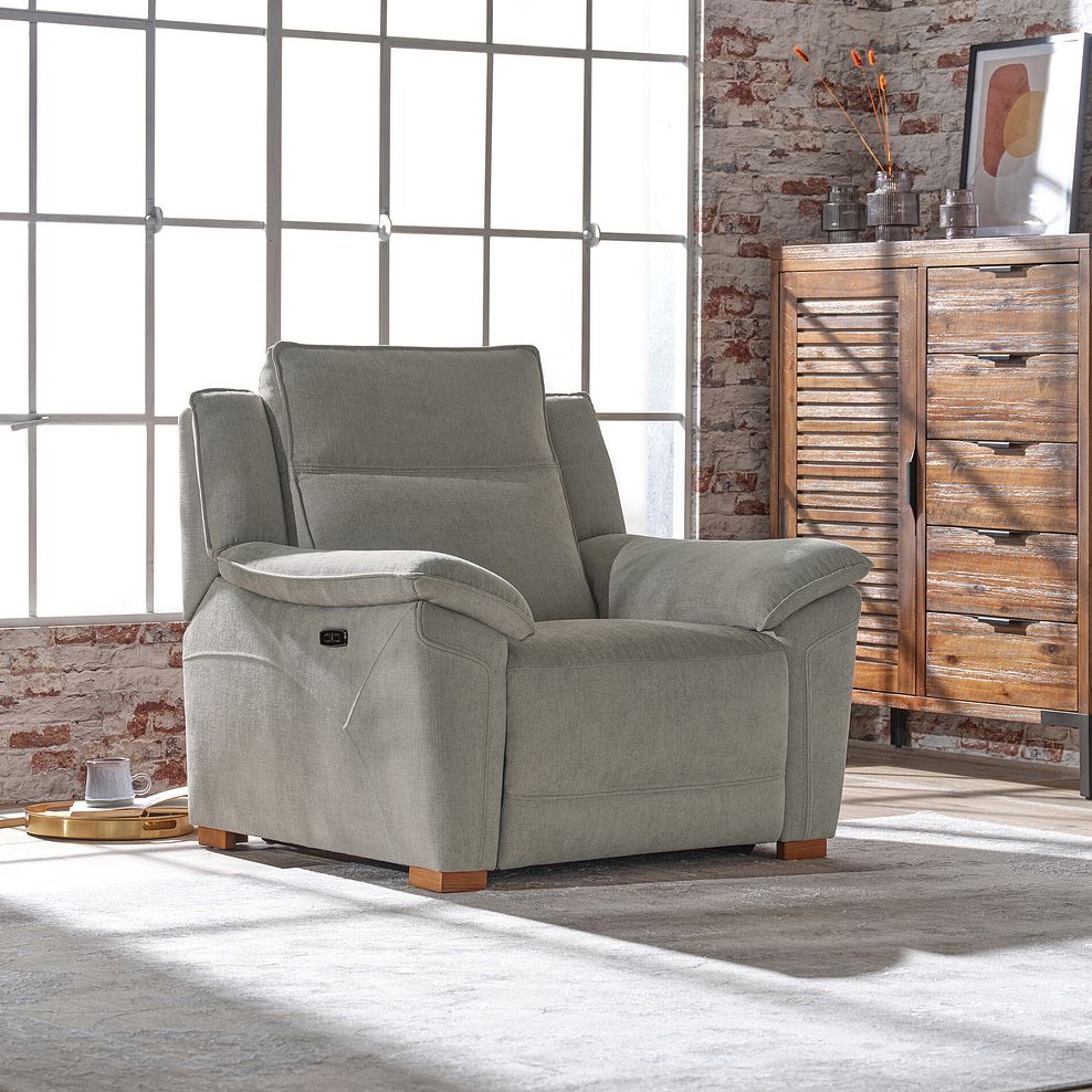 Dune Electric Recliner Armchair in Sense Light Grey Fabric 3