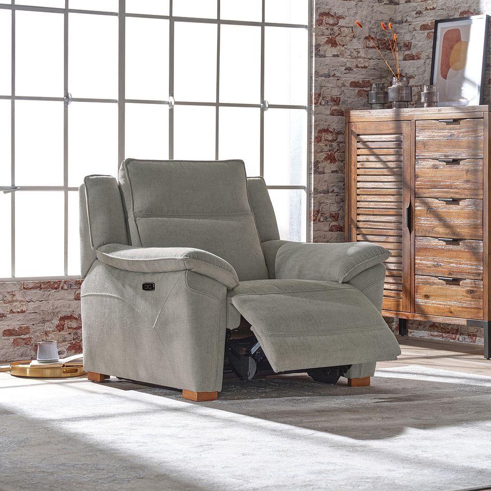 Dune Electric Recliner Armchair in Sense Light Grey Fabric 2