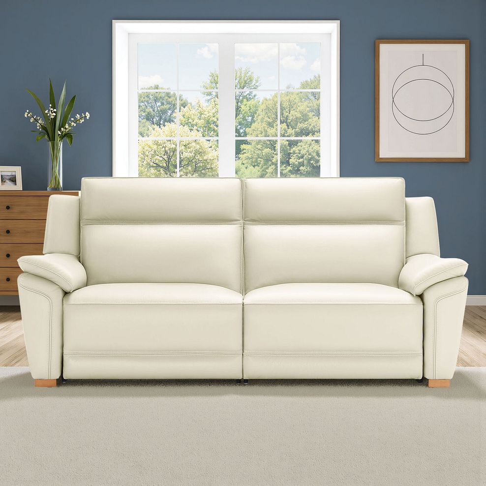 Dune 3 Seater Electric Recliner with Power Headrest Sofa in Snow White Leather 1