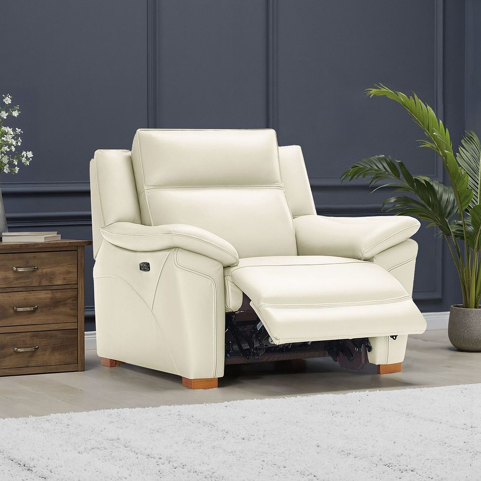 Dune Electric Recliner Armchair with Power Headrest Sofa in Snow White Leather 1