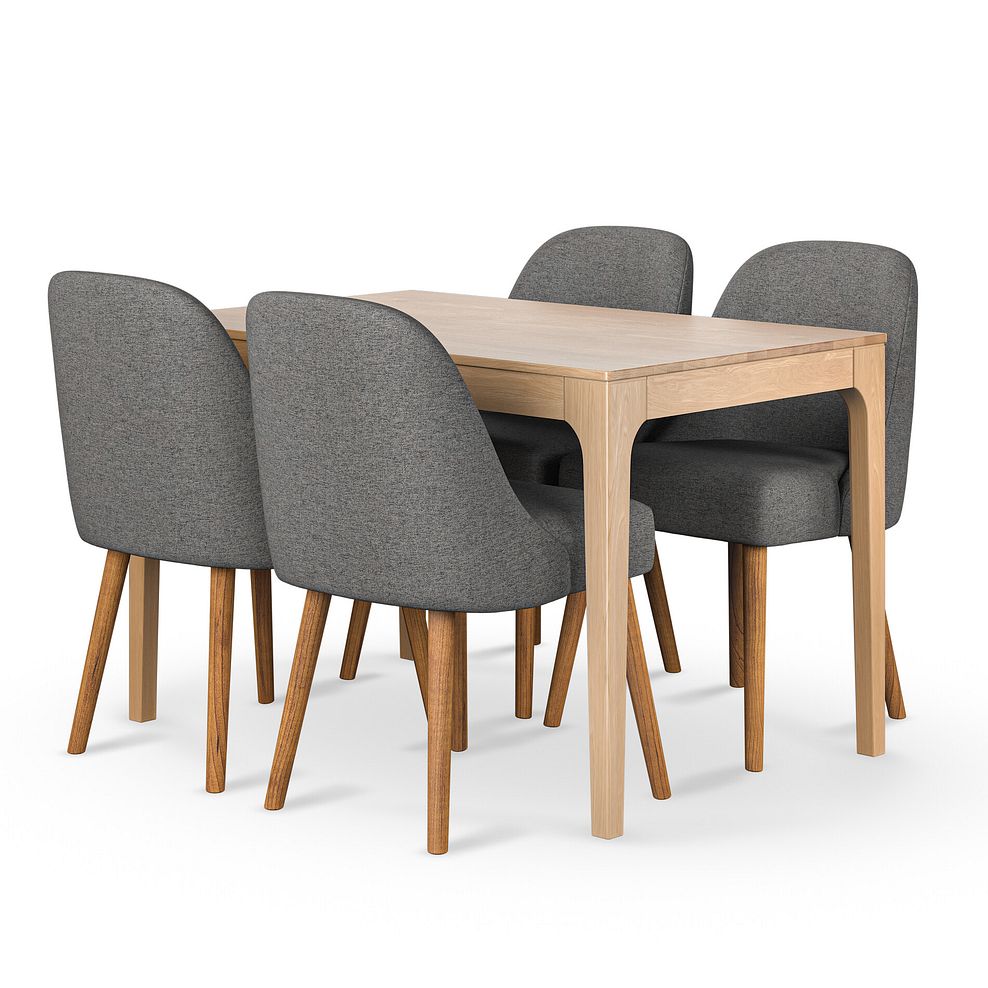 Durham Natural Oak Dining Table + 4 Bette Upholstered Chairs in Grey Fabric 1