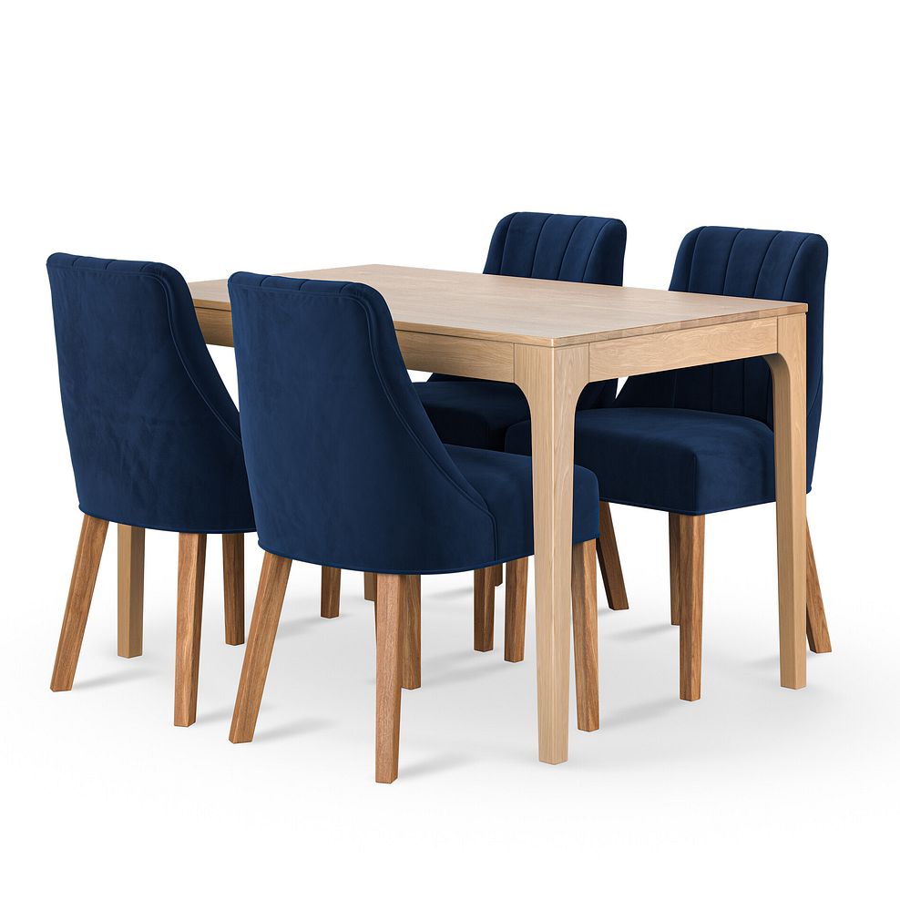 Durham Natural Oak Dining Table + 4 Marlene Chairs with Oak Legs in Midnight Velvet 1