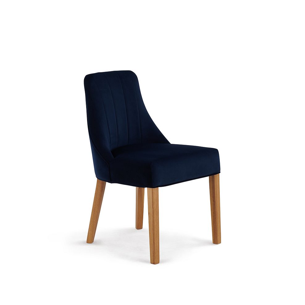 Durham Natural Oak Dining Table + 4 Marlene Chairs with Oak Legs in Midnight Velvet 6