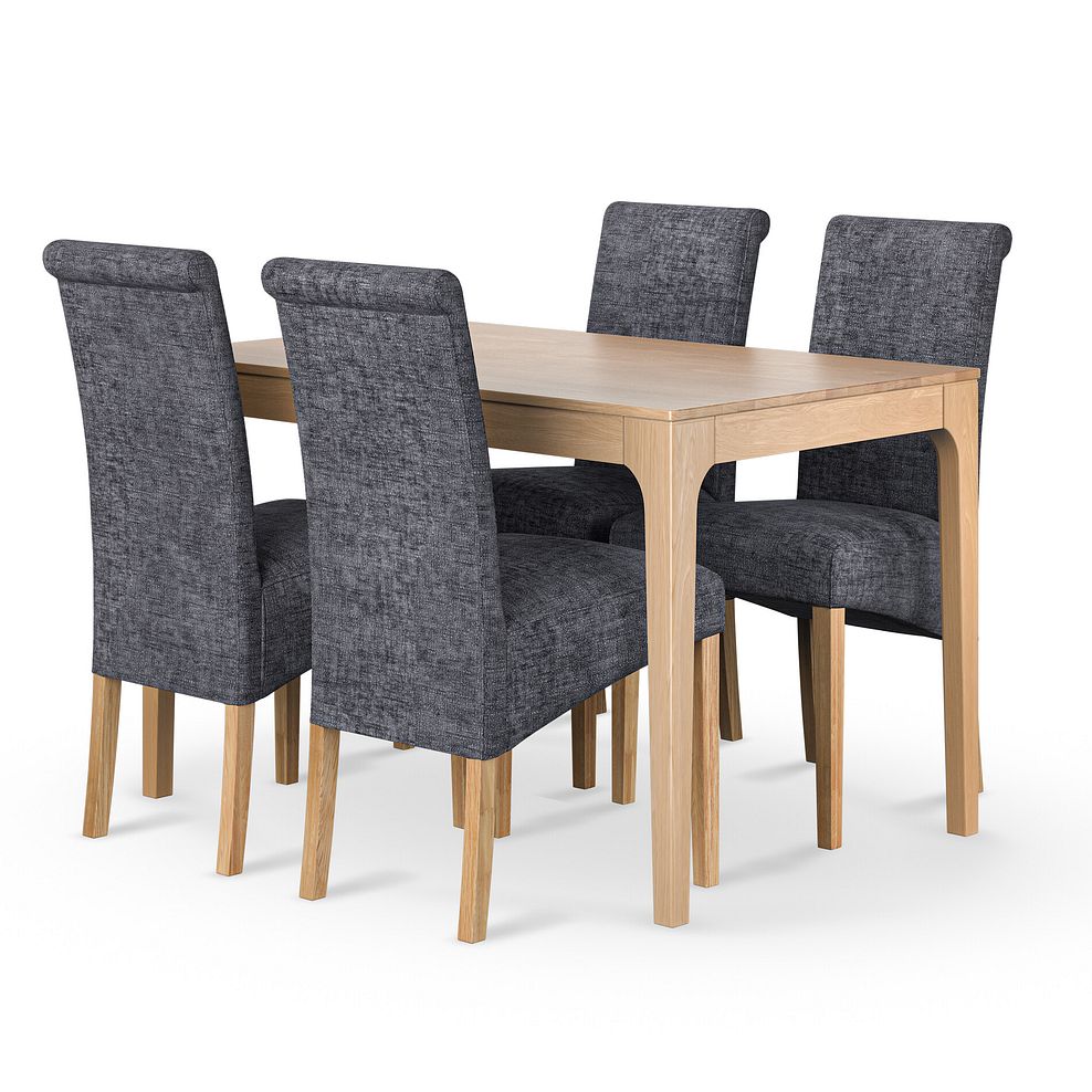 Durham Natural Oak Dining Table + 4 Scroll Back Chairs in Brooklyn Asteroid Grey Crushed Chenille 1