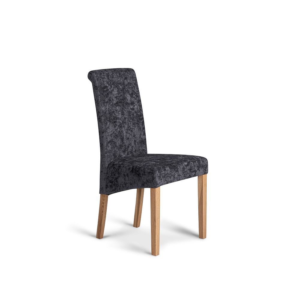 Durham Natural Oak Dining Table + 4 Scroll Back Chairs in Brooklyn Asteroid Grey Crushed Chenille 6
