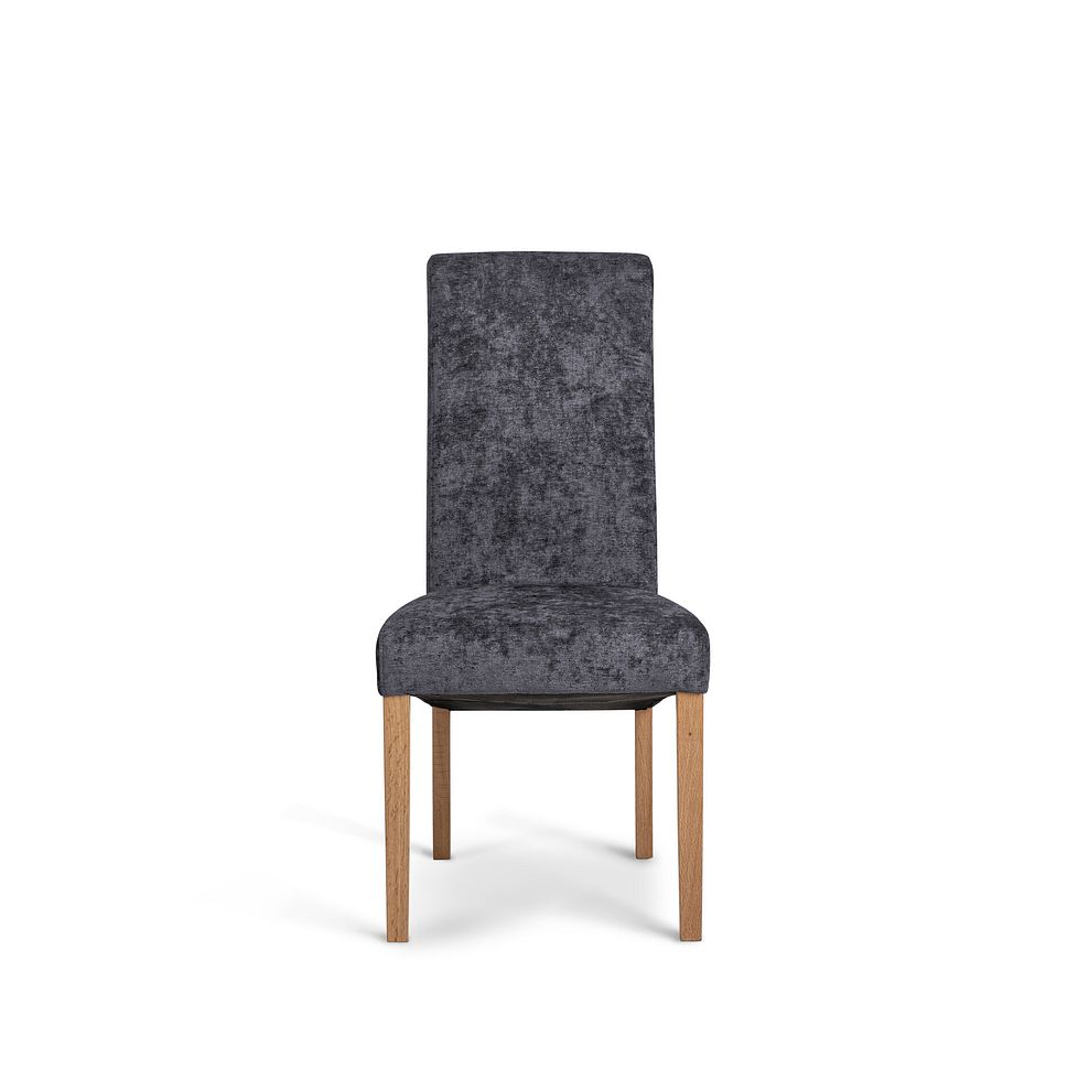 Durham Natural Oak Dining Table + 4 Scroll Back Chairs in Brooklyn Asteroid Grey Crushed Chenille 7