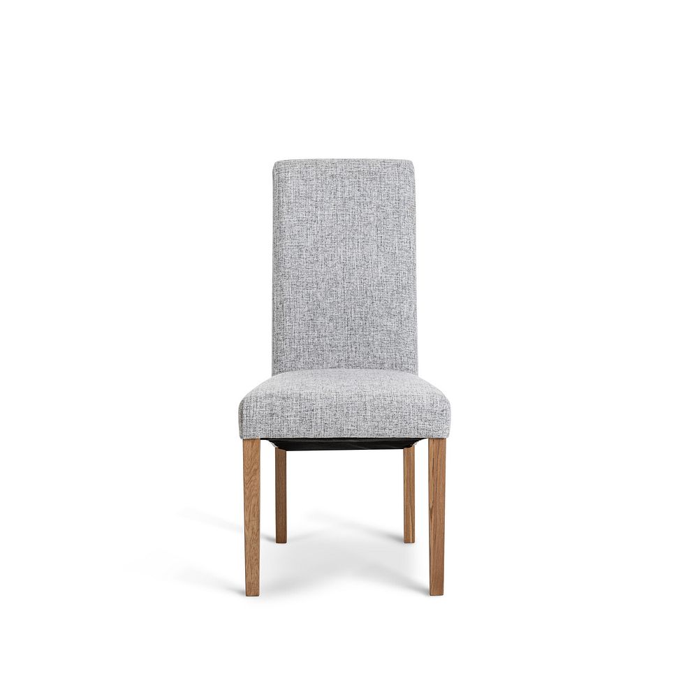 Durham Natural Oak Dining Table + 4 Scroll Back Chairs in Plain Grey Fabric with Solid Oak Legs 7