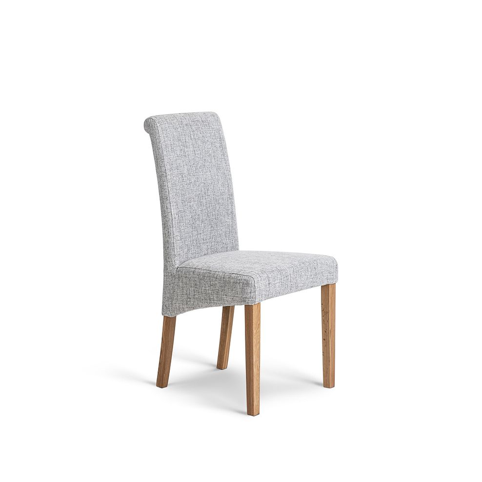 Durham Natural Oak Dining Table + 6 Scroll Back Chairs in Plain Grey Fabric with Solid Oak Legs 6