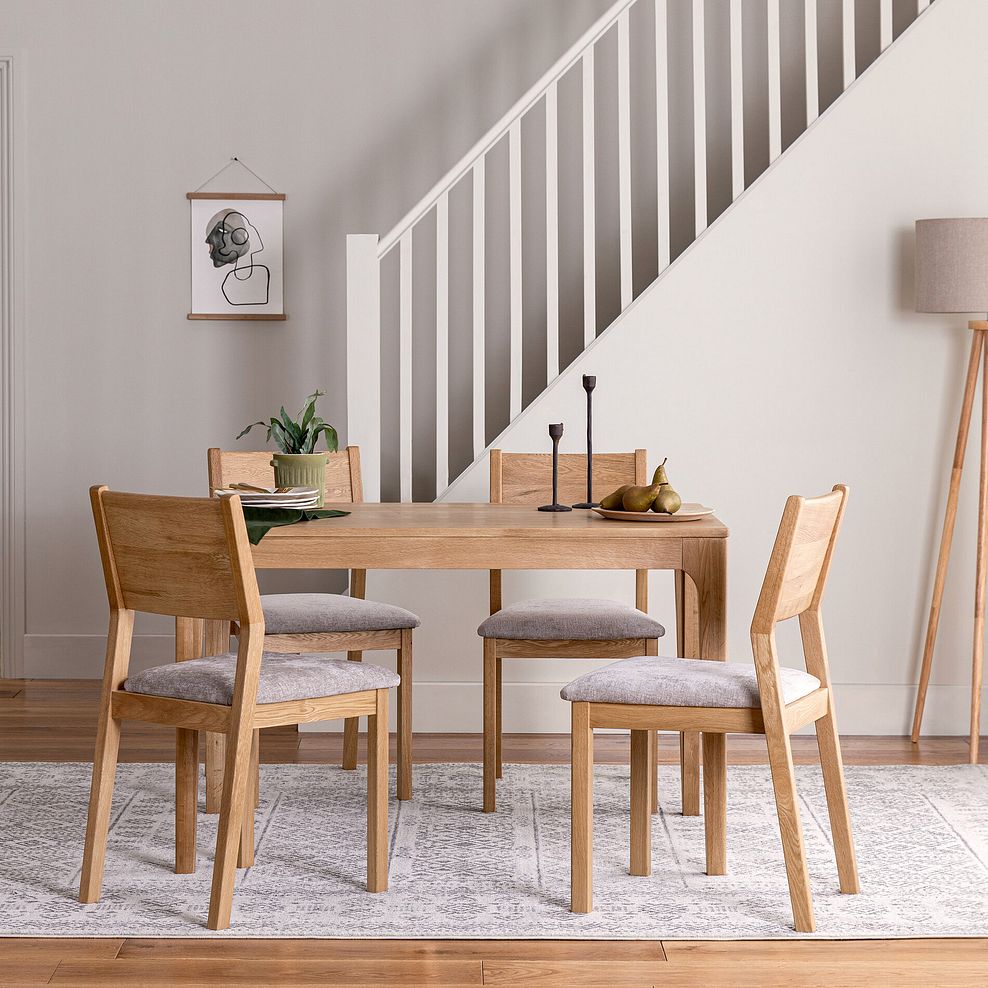 Durham Natural Oak Fixed Dining Table 120cm + 4 Ellison Oak Chair with Brooklyn Quill Grey Crushed Chenille Seat 3