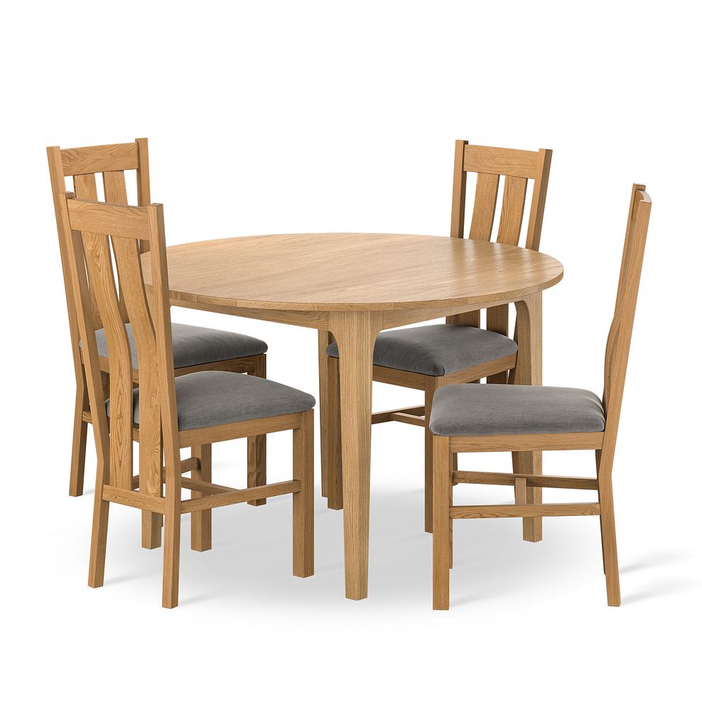 Durham Natural Oak Round Dining Table 120cm + 4 Arched Back Natural Solid Oak Chair with Verona Mocha Fabric Seat 1