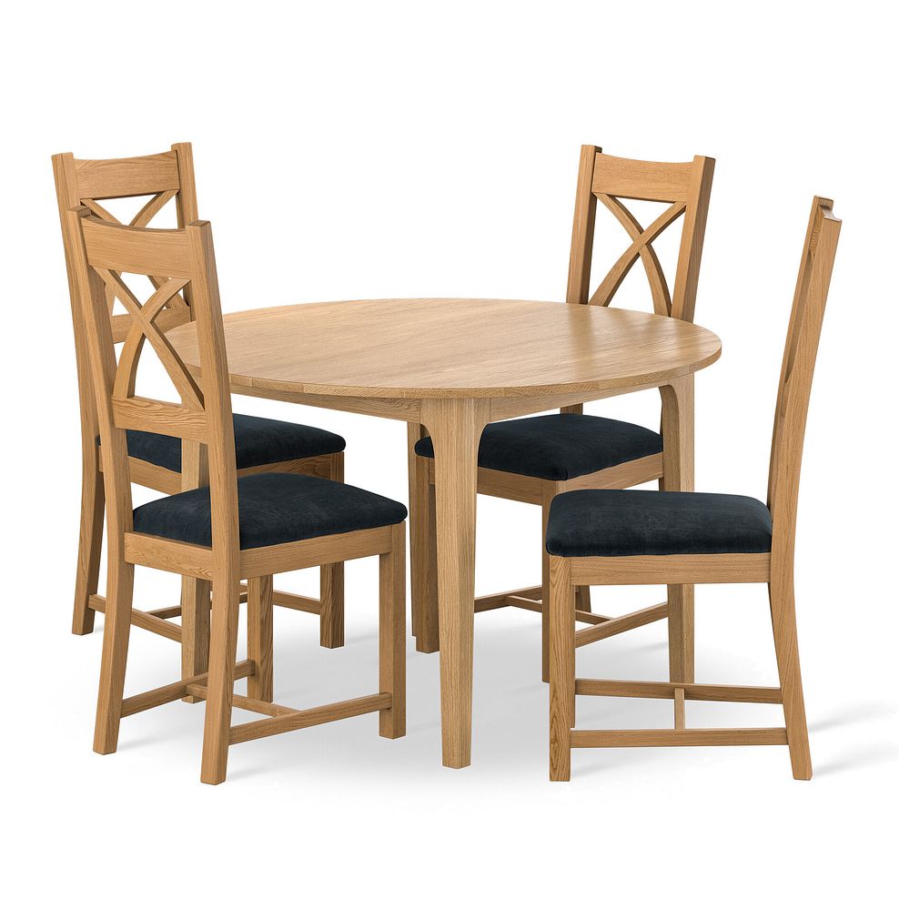 Durham Natural Oak Round Dining Table 120cm + 4 Cross Back Natural Solid Oak Chair with Verona Charcoal Fabric Seat 1