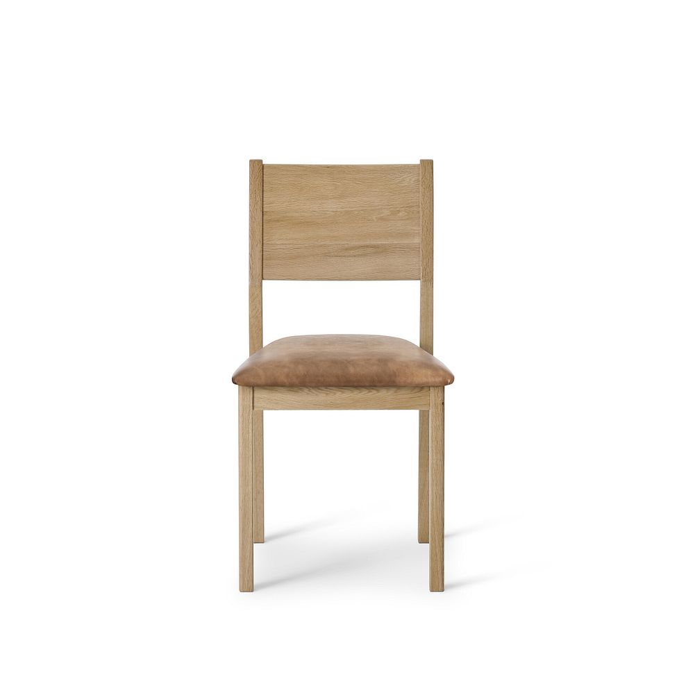 Durham Natural Oak Round Dining Table 120cm + 4 Ellison Oak Chair with Vintage Tan Leather Look Fabric Seat 7
