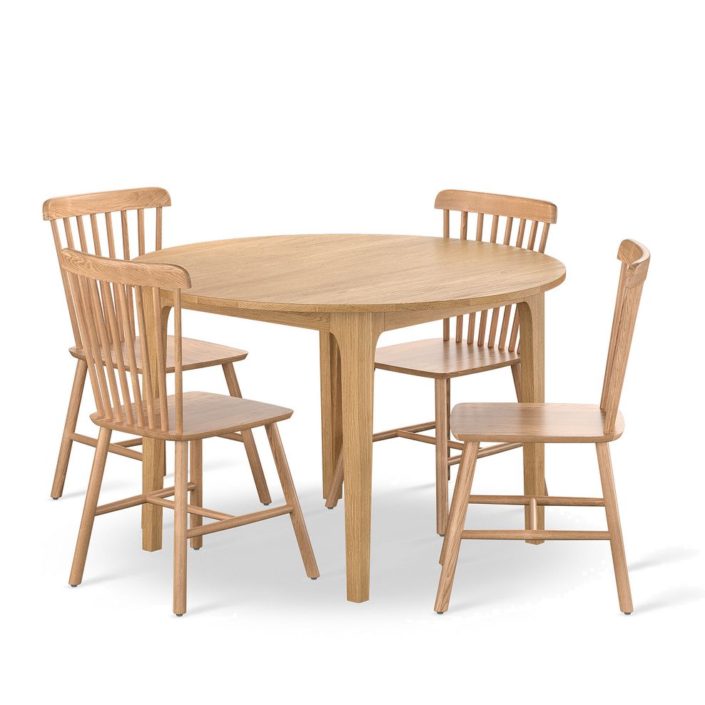Durham Natural Oak Round Dining Table 120cm + 4 Kingham Natural Oak Spindle Chair 1