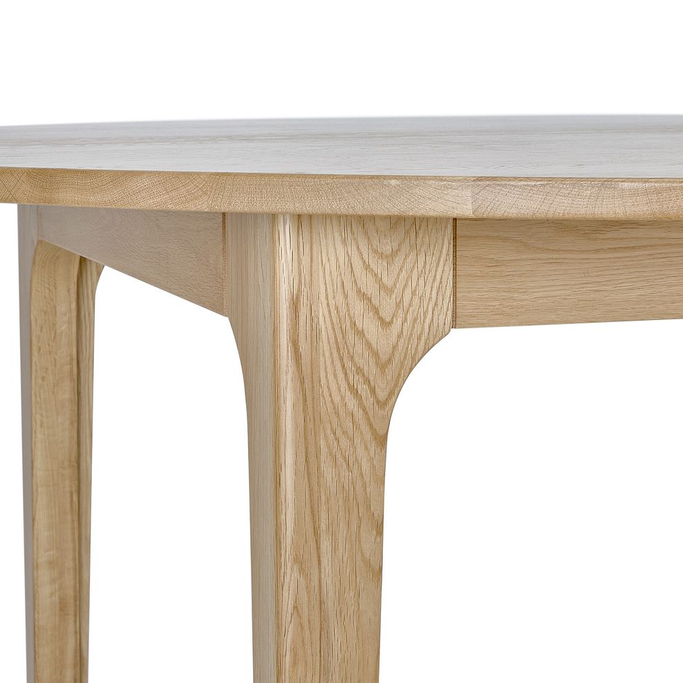 Durham Natural Oak Round Dining Table 120cm + 4 Scroll Back Chair in Conway Stone Fabric with Solid Oak Legs 4