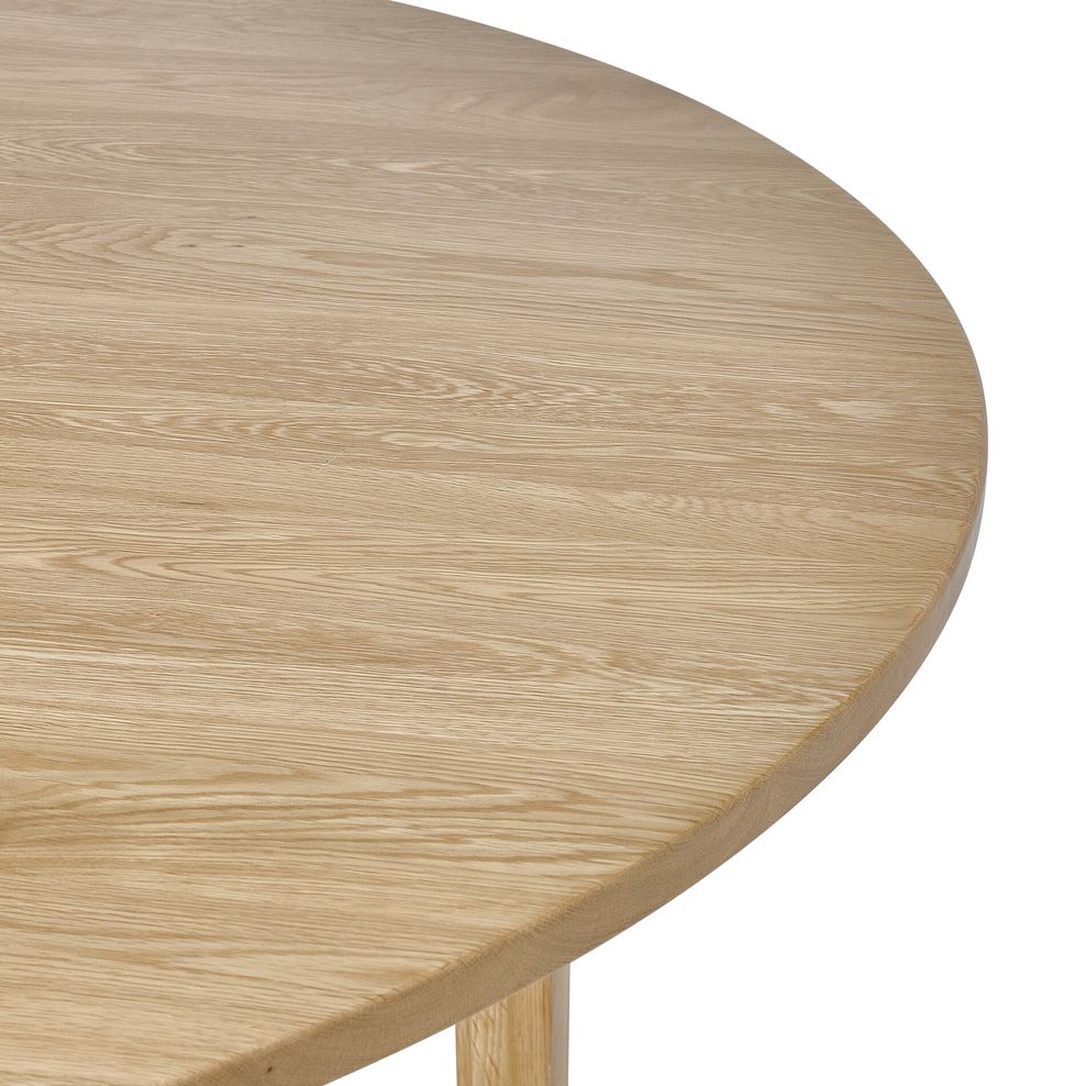 Durham Natural Oak Round Dining Table 120cm + 4 Scroll Back Chair in Vintage Black Leather Look Fabric with Oak Legs 5