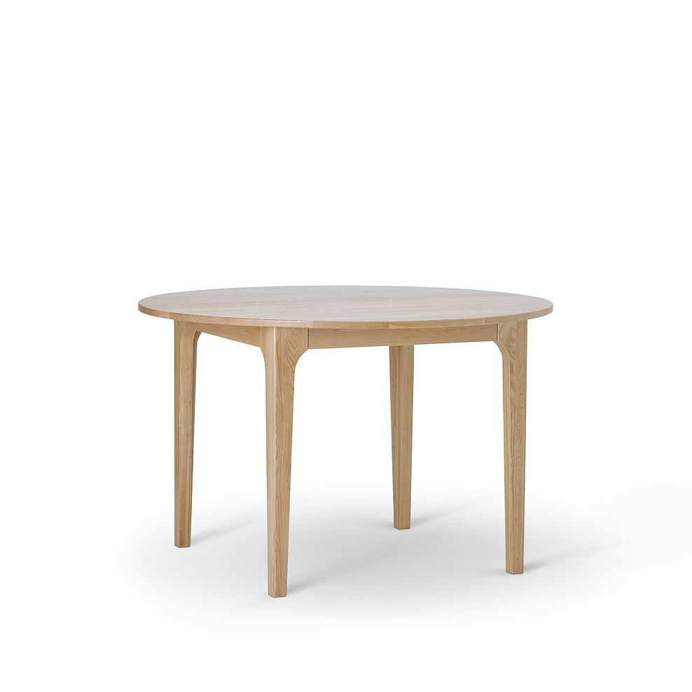 Durham Natural Oak Round Dining Table 120cm + 4 Scroll Back Chair in Vintage Black Leather Look Fabric with Oak Legs 2