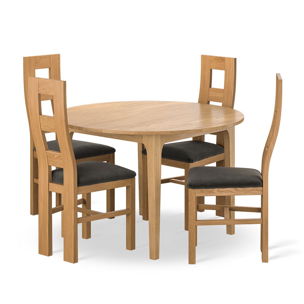 Durham Natural Oak Round Dining Table 120cm + 4 Wave Back Natural Solid Oak Chair with Verona Chocolate Fabric Seat 1