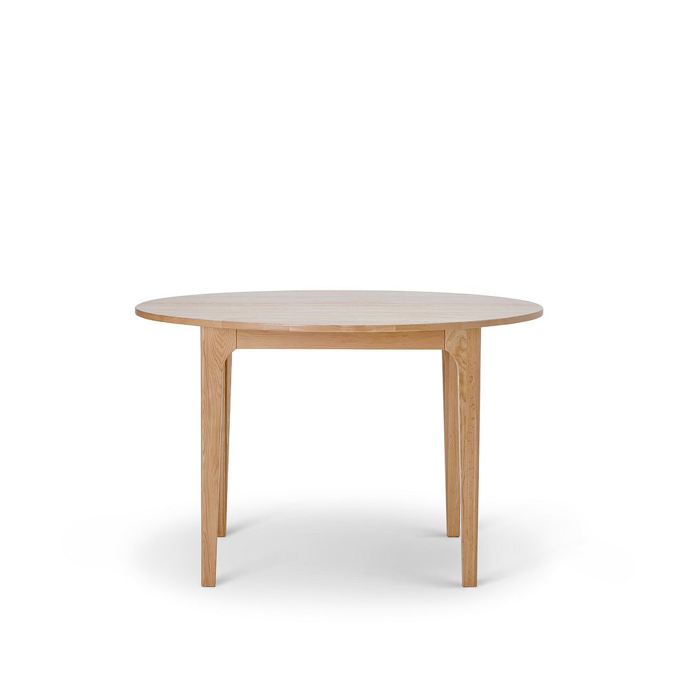 Durham Natural Oak Round Dining Table 120cm + 4 Zola Chairs in Conway Stone Fabric with Oak leg 6