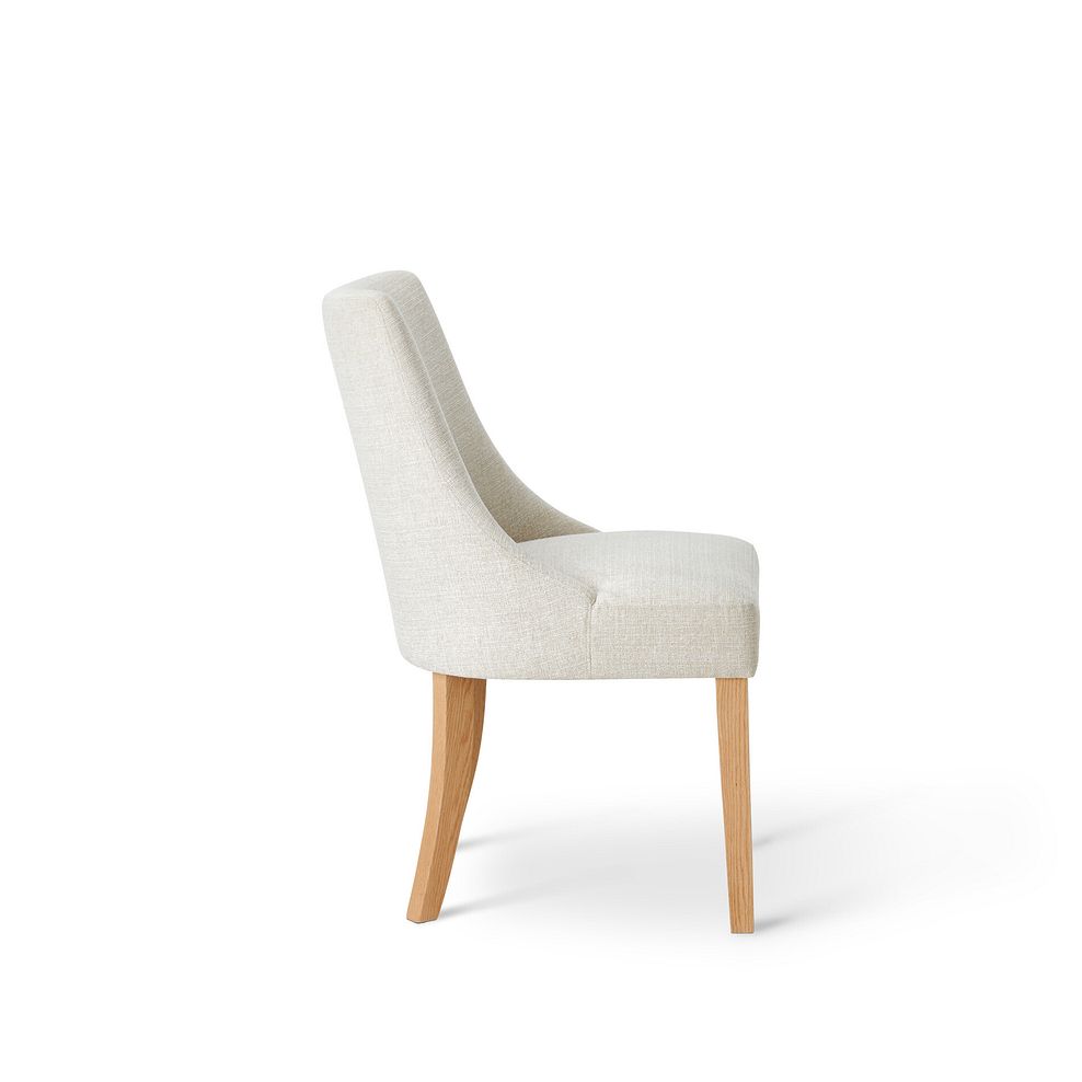 Durham Natural Oak Round Dining Table 120cm + 4 Zola Chairs in Conway Stone Fabric with Oak leg 11