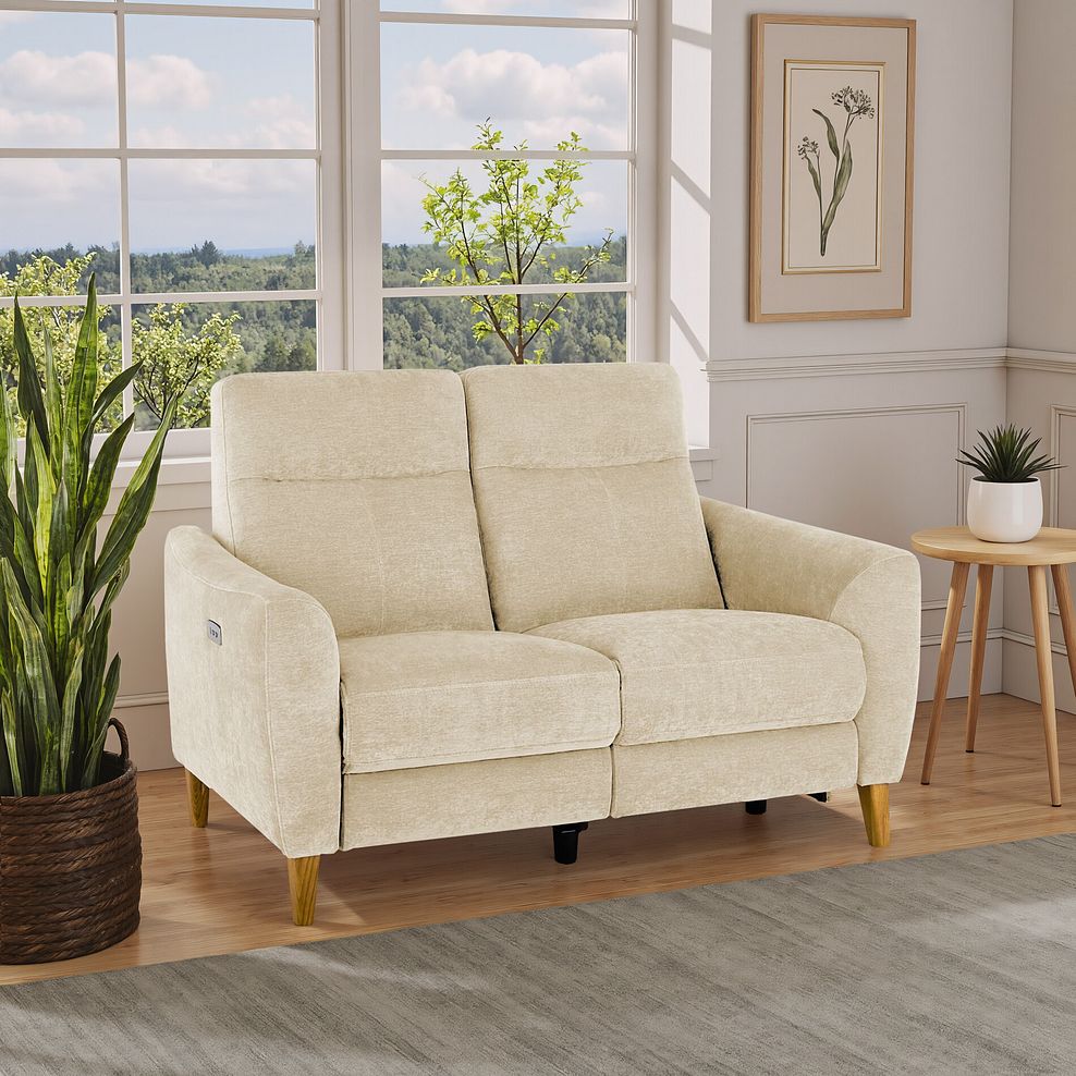 Dylan 2 Seater Electric Recliner Sofa in Darwin Ivory Fabric 1